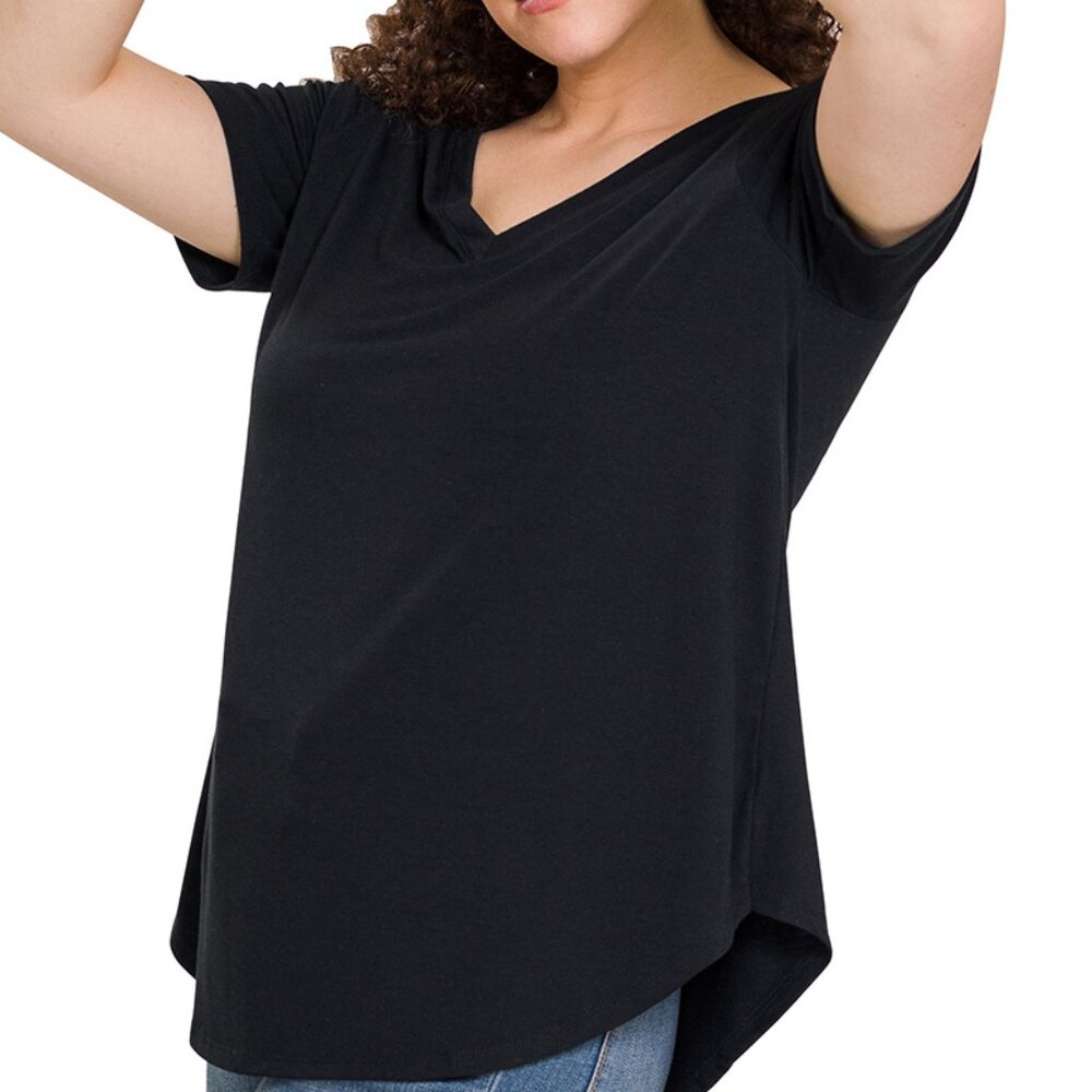 Women's Zenana Black V~Neck Short Sleeve Plus Size Top